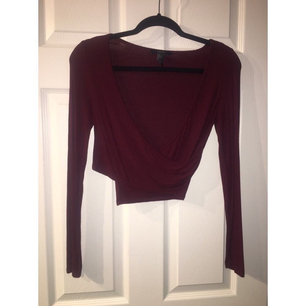 Burgundy Wrap Crop with Long Sleeves